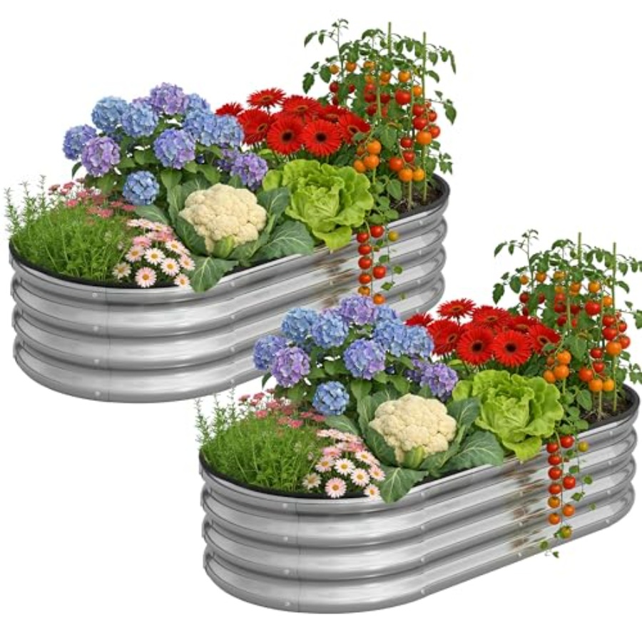 Raised Garden Bed - 타원형 대형 아연 도금 금속 재배상자